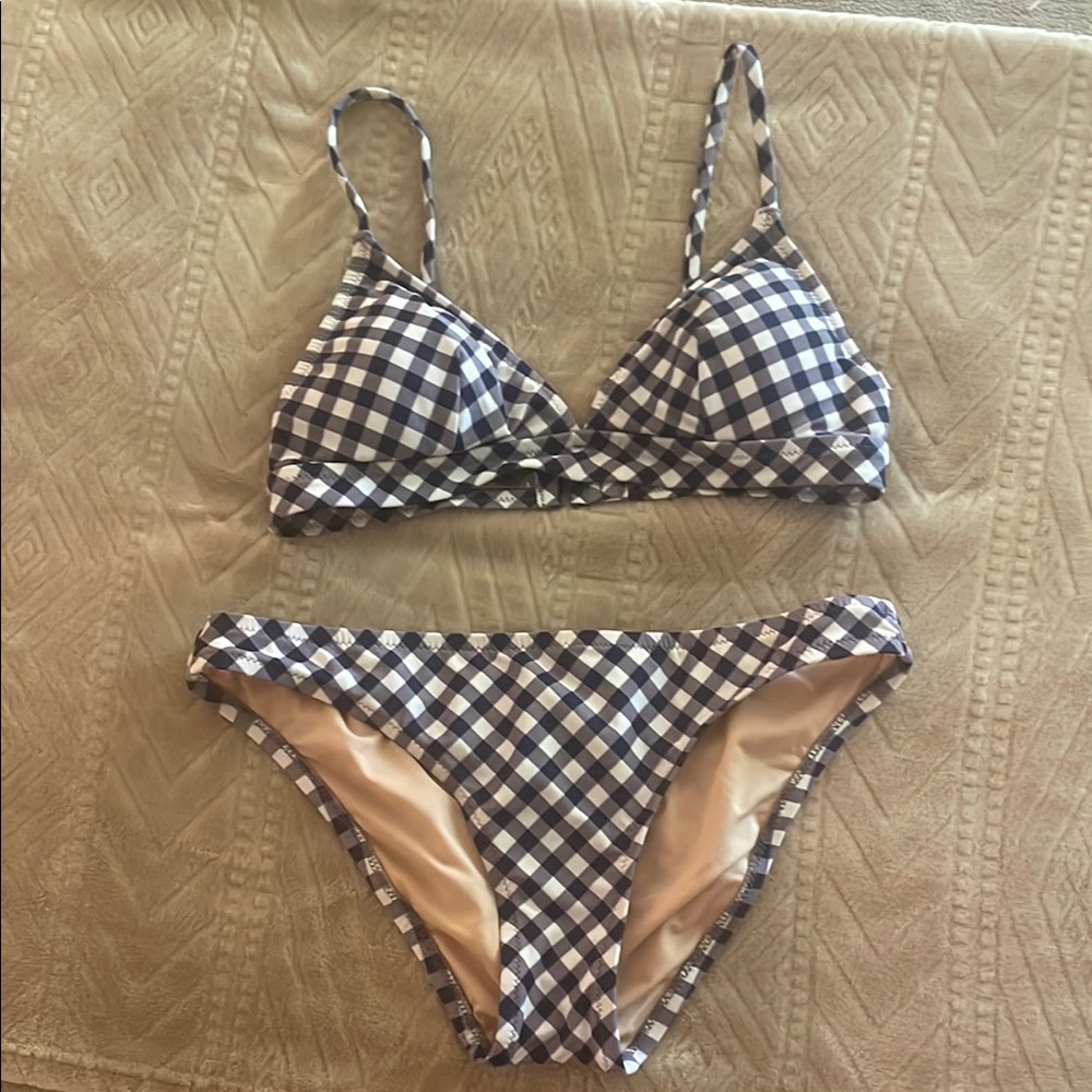 J. Crew Factory Blue and White Checkered Bikini